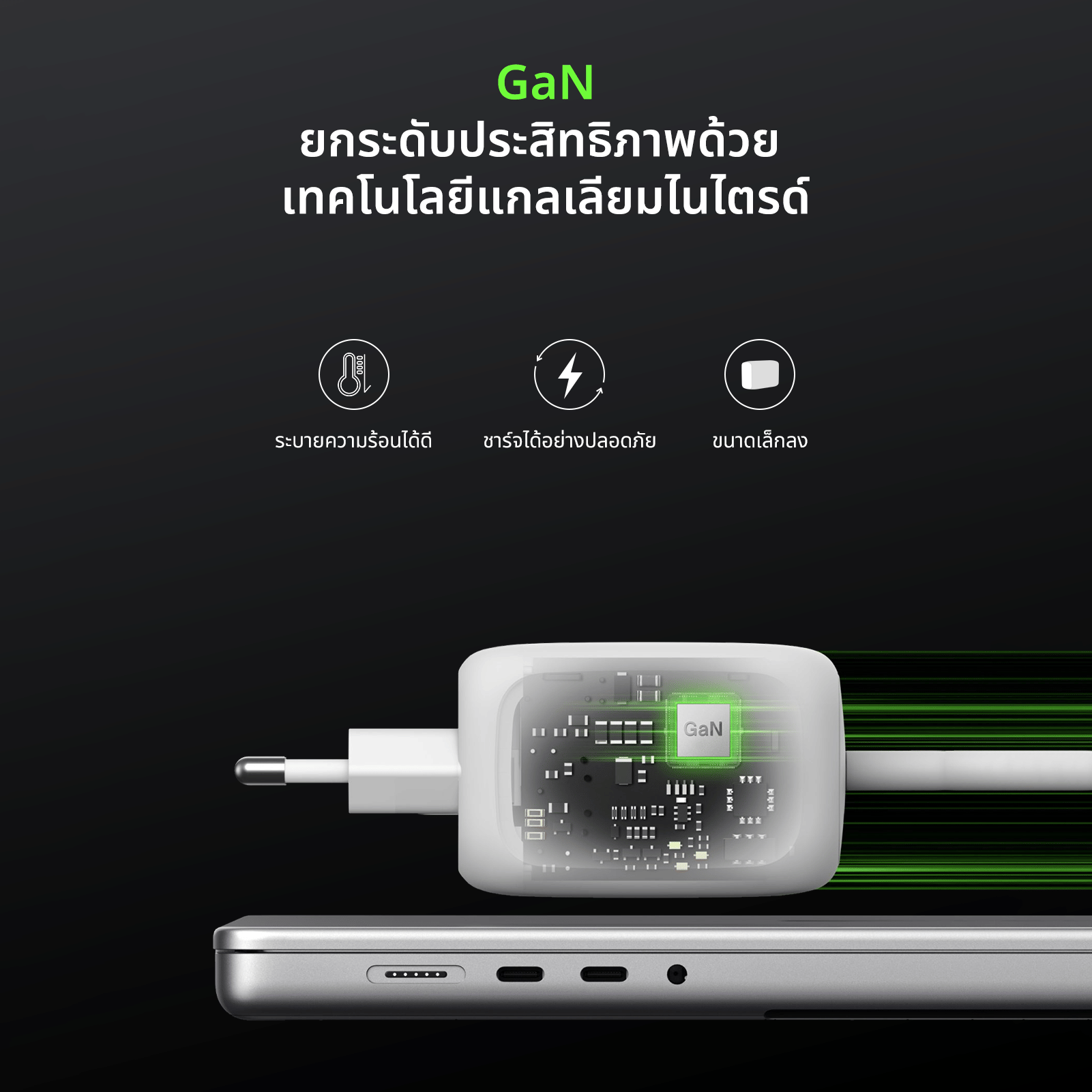 หัวชาร์จเร็ว BELKIN WCH016 เทคโนโลยี GAN 100W 3 พอร์ต (USB-C/USB-A) สีขาว_2
